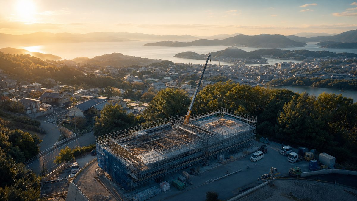 建築現場のドローン空撮イメージ