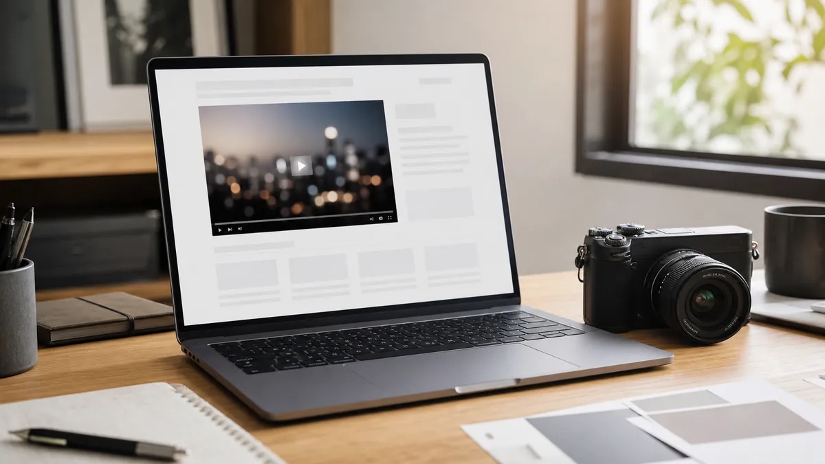 ノートPCに表示されたLPページと、傍らに置かれたカメラのイメージ