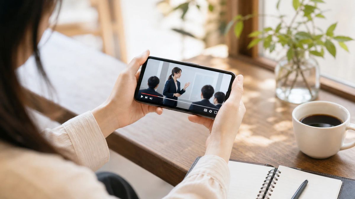 スマートフォンで採用動画を視聴する求職者のイメージ